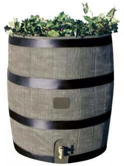 Round Rain Barrel With Planter, 35 Gallons -Garden Supplies Shop 8612856BK 08V tif
