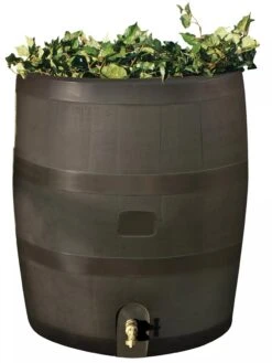 Round Rain Barrel With Planter, 35 Gallons -Garden Supplies Shop 8612856WALNT 01V tif